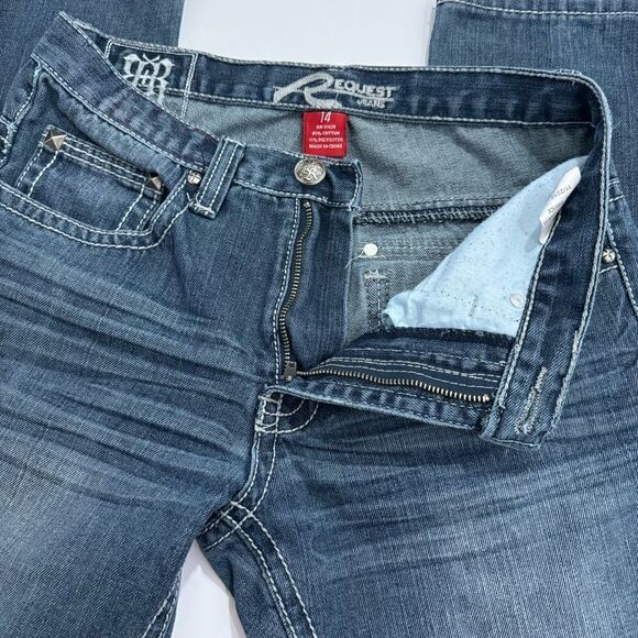 Request Dark Wash Embellished Jeweled Jeans Girls Size 14 Style# R81472X–11 - Picture 7 of 8